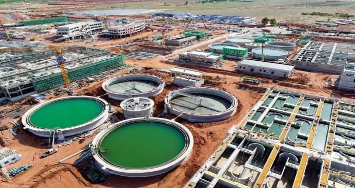 Aerial view of a water treatment plant under construction